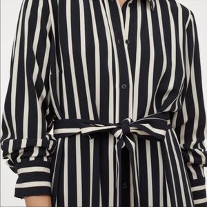 H&M Black and White Striped Dress with Belt Tie